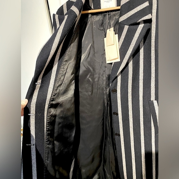 NWT SELECTED FEMME NWT Cocoana Oversized Wool Blend Stripe Coat Size Eu 38 - Picture 7 of 12